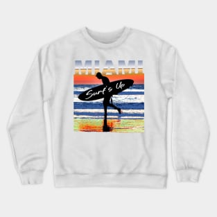 Miami Surf's Up Surfer Sunset Crewneck Sweatshirt